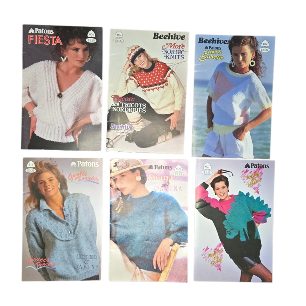 Vtg‎ 1980s Patons Beehive 6 Knitting Pattern Booklets Nordic Colorwork Sweaters